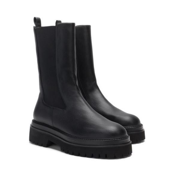 NWT Good American Leather Chunky Chelsea Combat Black Biker Boot - New in Box - Picture 3 of 12